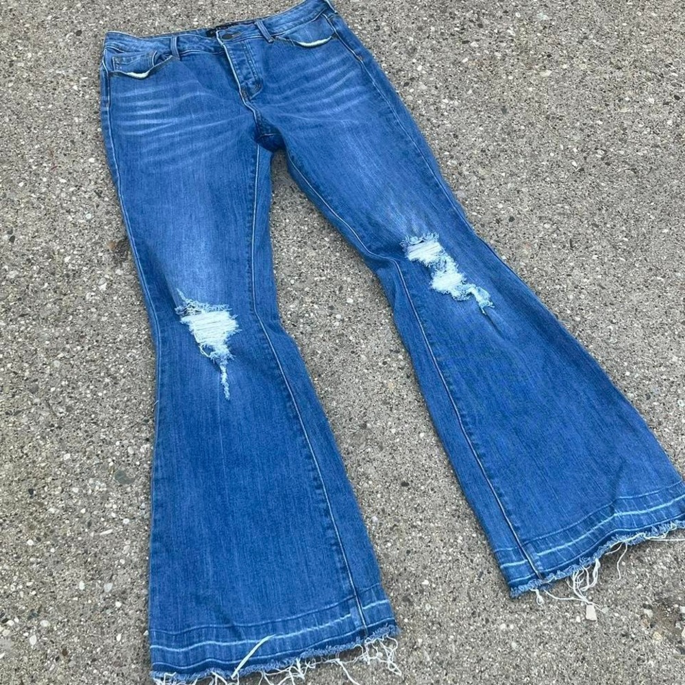 Psérin Wasson distressed flare jeans in blue